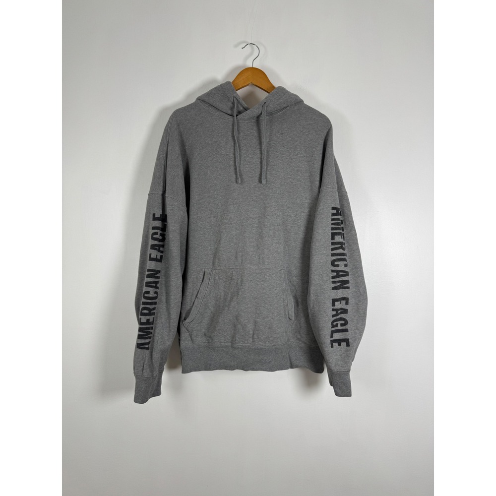 Streetwear American Eagle Mens Large Hoodie Grey Drop Shoulder Sleeve Graphic